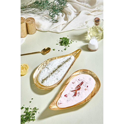 Lora Bianca Gold İstiridye Cam Meze Servis Tabağı - 2 Adet Gold