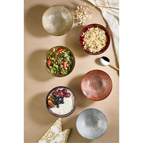 Lora Bianca Cupri 6 Parça Cam Salata/çerez/meze/meyve/tatlı Kase Seti Çok Renkli