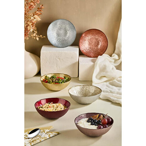 Lora Bianca Cupri 6 Parça Cam Salata/çerez/meze/meyve/tatlı Kase Seti Çok Renkli