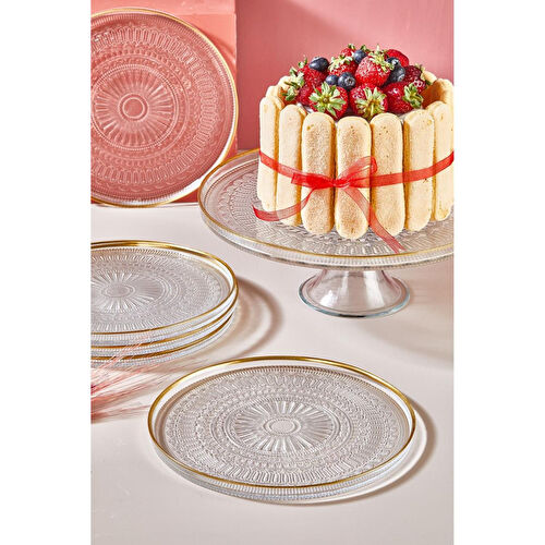 Lora Bianca Serenity 7 Parça Pasta/kek/tatlı Sunum Tabağı Seti Şeffaf