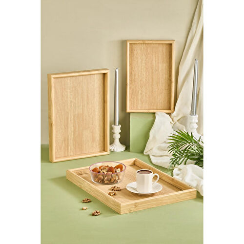 Lora Bianca 3' Lü Bambu Çay/kahve/sunum Tepsi Seti