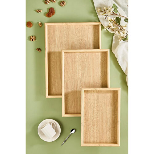 Lora Bianca 3' Lü Bambu Çay/kahve/sunum Tepsi Seti