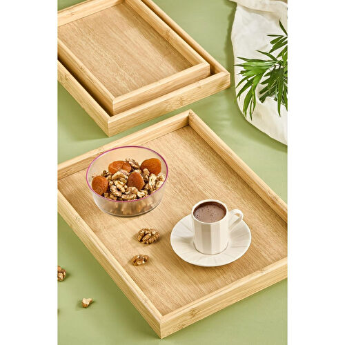 Lora Bianca 3' Lü Bambu Çay/kahve/sunum Tepsi Seti