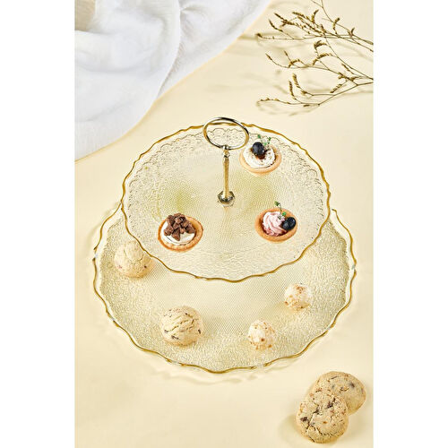 Lora Bianca Goblen 2 Katlı Pasta/kurabiyelik/şekerlik Sunum Standı