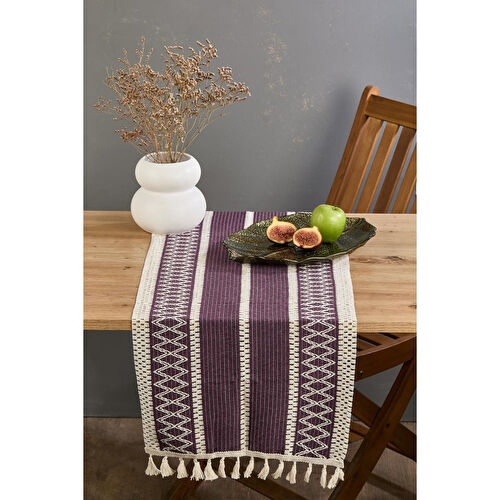 Lora Bianca Rustique Mor Pamuk Masa Örtüsü Runner 35x145 Cm