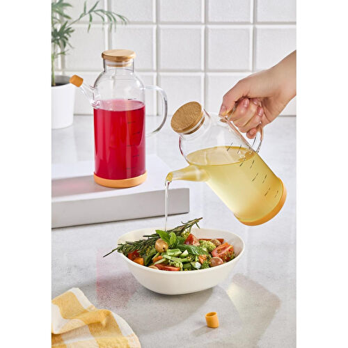 Lora Bianca Bambu Kapaklı 2' Li Cam Yağdanlık & Sirkelik Seti