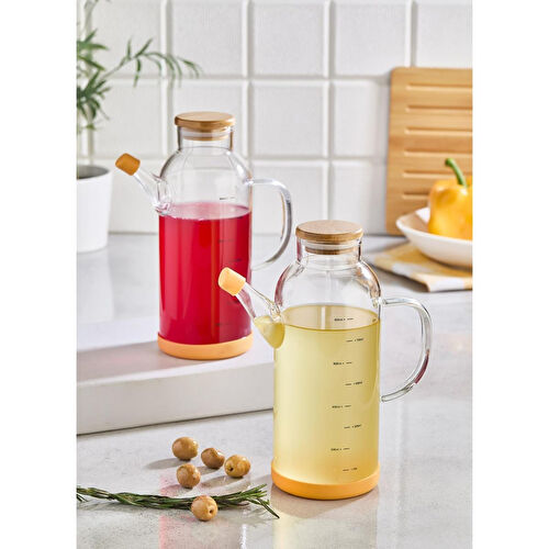 Lora Bianca Bambu Kapaklı 2' Li Cam Yağdanlık & Sirkelik Seti