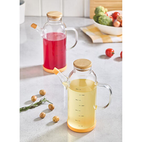 Lora Bianca Bambu Kapaklı 2' Li Cam Yağdanlık & Sirkelik Seti