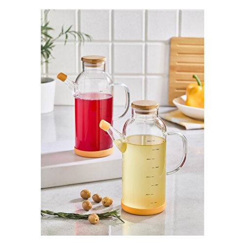 Lora Bianca Bambu Kapaklı 2' Li Cam Yağdanlık Ve Sirkelik Seti Kahverengi