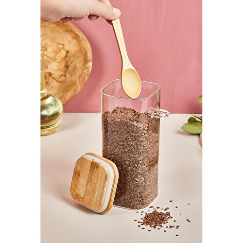 Lora Bianca Kapaklı Ve Kaşıklı Cam Kavanoz/saklama Kabı - 18 Cm