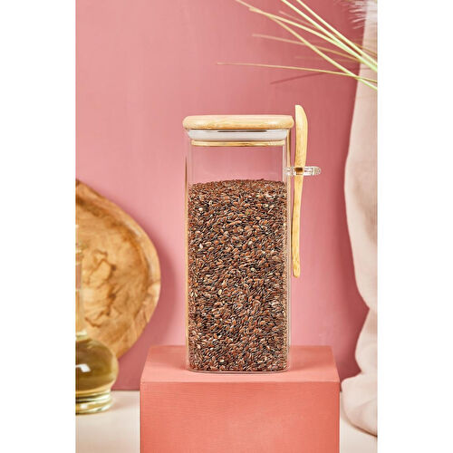 Lora Bianca Kapaklı Ve Kaşıklı Cam Kavanoz/saklama Kabı - 18 Cm