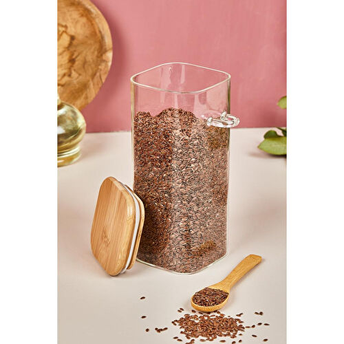 Lora Bianca Kapaklı Ve Kaşıklı Cam Kavanoz/saklama Kabı - 18 Cm