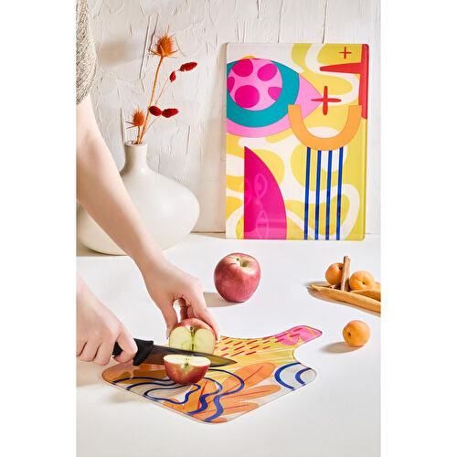 Lora Bianca Meloni 2'li Cam Kesme Tahtası Seti - 25x35 - Isıya Dayanıklı Kırılmaz Kesme Tahtası Beyaz