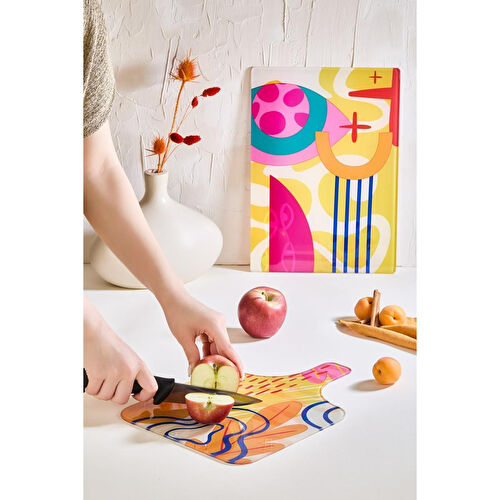 Lora Bianca Meloni 2'li Cam Kesme Tahtası Seti - 25x35 - Isıya Dayanıklı Kırılmaz Kesme Tahtası