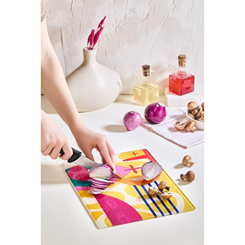 Lora Bianca Meloni Cam Kesme Tahtası - 25x35 - Isıya Dayanıklı Kırılmaz Kesme Tahtası
