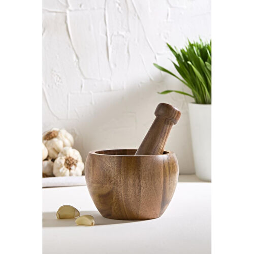 Lora Bianca Akasya Ahşap Havan - Sarımsak Ezeceği, Döveceği