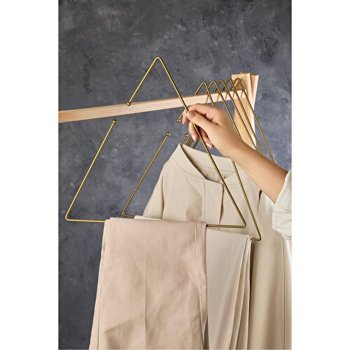 Lora Bianca Gold Üçgen Dekoratif Pantolon, Kıyafet Askısı Seti - 6 Adet Gold