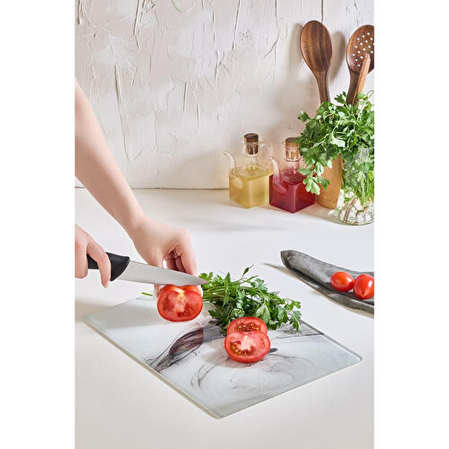 Lora Bianca Marble Cam Kesme Tahtası - 25x35 - Isıya Dayanıklı Kırılmaz Kesme Tahtası