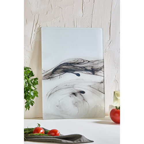 Lora Bianca Marble Cam Kesme Tahtası - 25x35 - Isıya Dayanıklı Kırılmaz Kesme Tahtası Beyaz