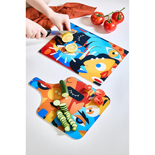 Lora Bianca Mind 2'li Cam Kesme Tahtası Seti - 25x35 - Isıya Dayanıklı Kırılmaz Kesme Tahtası Beyaz