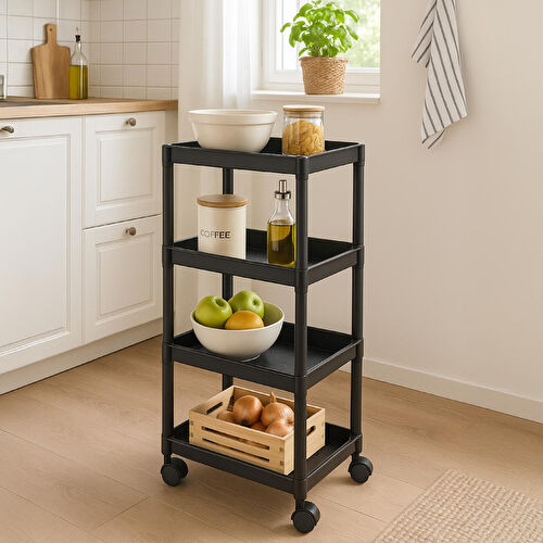Vienev 4 Katlı Tekerlekli Çok Amaçlı Mutfak Ve Banyo Rafı Siyah Vienev 4 Katlı Tekerlekli Çok Amaçlı Mutfak Ve Banyo Rafı Siyah