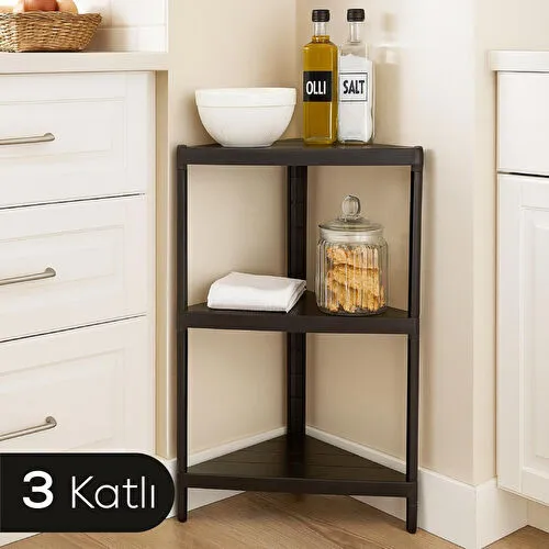 Vienev Köşe Tipi 3 Katlı Çok Amaçlı Mutfak Ve Banyo Rafı Siyah