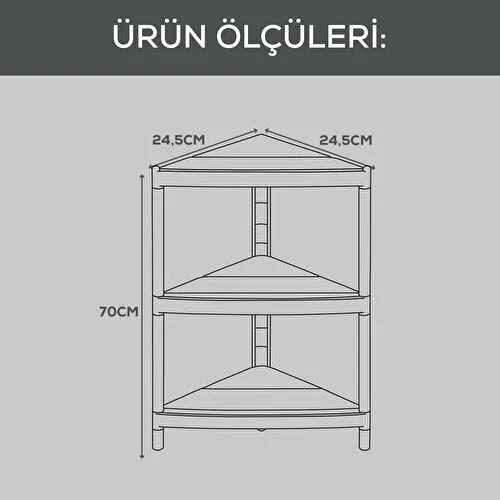 Vienev Köşe Tipi 3 Katlı Çok Amaçlı Mutfak Ve Banyo Rafı Siyah