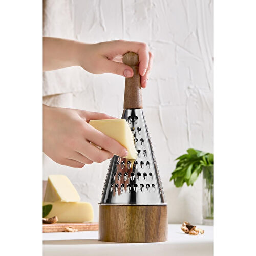 Lora Bianca Akasya Ahşap Saplı Paslanmaz Çelik Rende - Hazneli