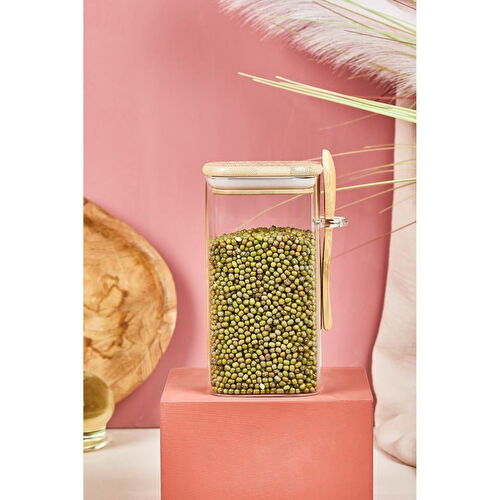 Lora Bianca Kapaklı Ve Kaşıklı Cam Kavanoz/saklama Kabı - 15 Cm Beyaz