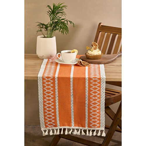 Lora Bianca Rustique Turuncu Pamuk Masa Örtüsü Runner 35x145 Cm