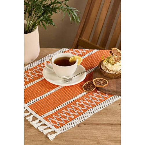 Lora Bianca Rustique Turuncu Pamuk Masa Örtüsü Runner 35x145 Cm Turuncu