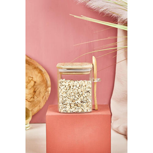 Lora Bianca Kapaklı Ve Kaşıklı Cam Kavanoz/saklama Kabı - 10 Cm Beyaz