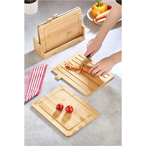 Lora Bianca Bambu 4' Lü Standlı Ahşap Kesme Tahtası Seti Kahverengi Lora Bianca Bambu 4' Lü Standlı Ahşap Kesme Tahtası Seti Kahverengi