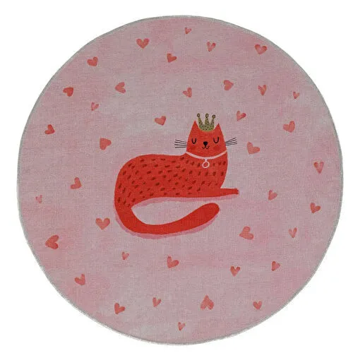 Itsy Bitsy Kids Prenses Kedi Desenli Makinede Yıkanabilir Pamuklu Çocuk Halısı - Kitty of Queen Serisi