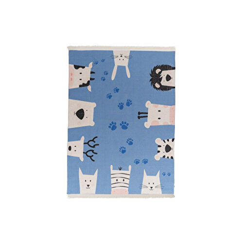 Itsy Bitsy Kids Hayvan Desenli Makinede Yıkanabilir Pamuklu Çocuk Halısı - Paws and Claws Serisi