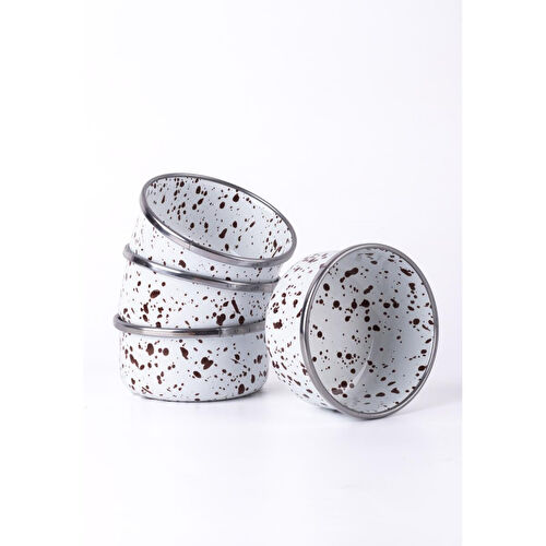 Emaylab Speckles Emaye 4’lü Kase Çerezlik, Kahvaltılık, Reçellik, Zeytinlik, Sunumluk Seti 8cm 200 Ml