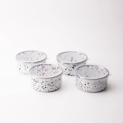 Emaylab Speckles Emaye 4’lü Kapaklı Çerezlik, Kahvaltılık, Reçellik, Zeytinlik, Sunumluk Seti 8cm 200 Ml