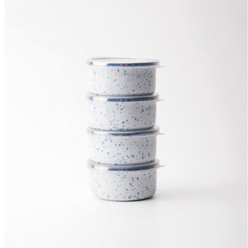 Emaylab Speckles Emaye 4’lü Kapaklı Çerezlik, Kahvaltılık, Reçellik, Zeytinlik, Sunumluk Seti 8cm 200 Ml