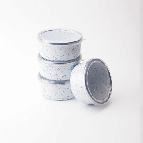 Emaylab Speckles Emaye 4’lü Kapaklı Çerezlik, Kahvaltılık, Reçellik, Zeytinlik, Sunumluk Seti 8cm 200 Ml