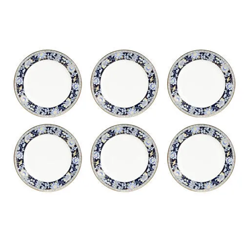 Lucky Art Eudora New Bone China Porselen Lacivert Çiçek Desenli 6lı Tabak Seti 27 Cm