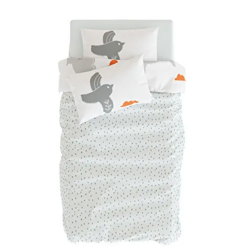 Itsy Bitsy Kids Bird Of Life Çift Taraflı Pamuk Saten Gri Bebek Nevresim Seti 100x150cm