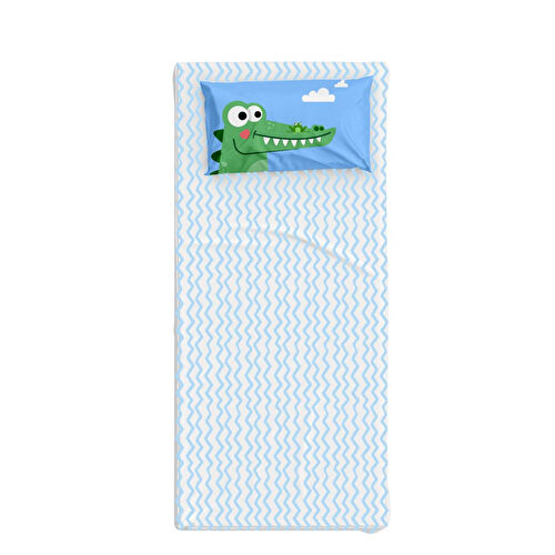 Itsy Bitsy Kids Organik Tek Kişilik Lastikli Çocuk Çarşaf Seti - Zigzag Desenli - Croc A Dream Serisi