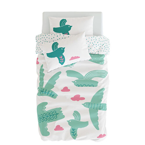 Itsy Bitsy Kids Bird Of Life Bebek Nevresim Seti, Mint Yeşili, 100x150cm