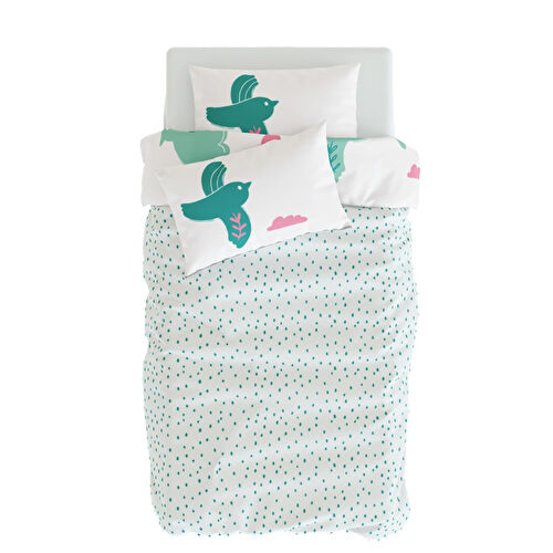 Itsy Bitsy Kids Bird Of Life Bebek Nevresim Seti, Mint Yeşili, 100x150cm