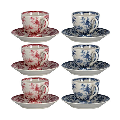 Lucky Art Florantine 6li Ayakli Kahve Fincani Seti Kirmizi-mavi