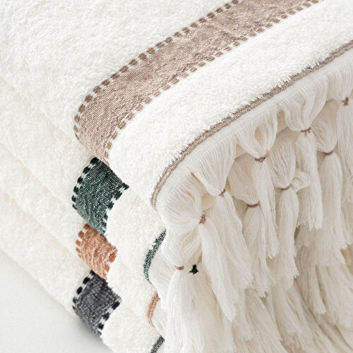 Green Black Galya 4'lü El Yüz Havlusu %100 Organik Kapok Bordürlü 50x90 Cm