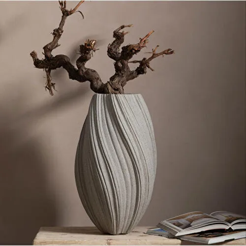 Mudo Home Spiral Vazo Bej 30x52cm