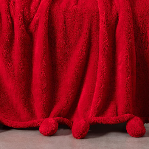 Mudo Home Ponponlu Di̇z Üstü Battani̇ye Kirmizi 130x160