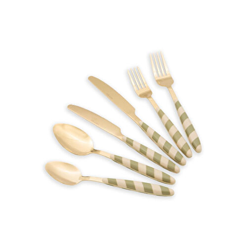 The Mia Joy Çatal Kaşık Bıçak Takımı Yeşil Gold 36 Parça