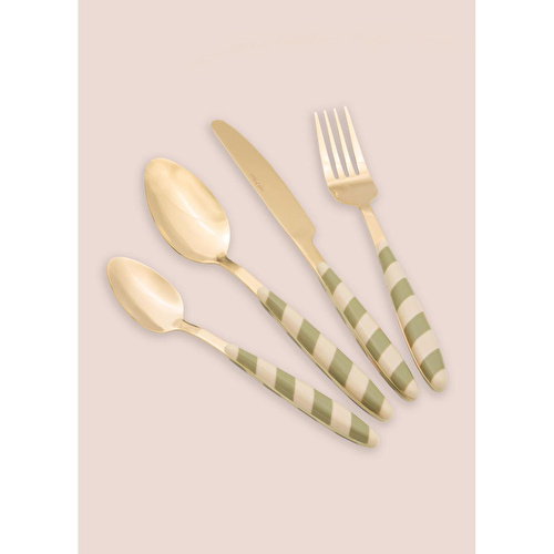 The Mia Joy Çatal Kaşık Bıçak Takımı Yeşil Gold 24 Parça